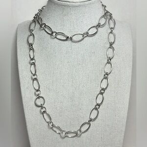 Silver plated long link chain alternating oval round links
